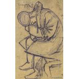 Stanislaw Walach, crayon drawing, seated figure, signed, 19.5cm x 12.5cm, framed Probably a sheet