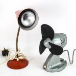 Vintage GEC 8" desk-top fan, and an orange metal maclamp TL33 desk lamp, height 31cm