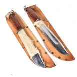 2 Vintage unused hunting knives, with leather sheaths