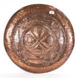 An Arts and Crafts copper plaque, inscribed In Hock Signo Vinces, 59cm