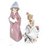 Lladro porcelain figure of a girl on the telephone, height 20cm, and NAO figure, girl with a dove (