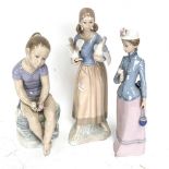 Lladro figure of an Edwardian lady, 32cm, and 2 other Spanish figures