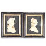 A pair of 19th century relief moulded wax profiles, depicting officer and a lady, both framed,