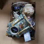 A box of various ceramics, including Wedgwood Jasperware, Royal Doulton vase, Oriental plate etc