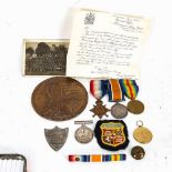 A group of 3 First World War medals to M-08368 Pte H J Brookman, ASC, a bronze death plaque for