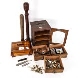 A table-top jewellery chest, a wooden jewellery box, various costume jewellery, fruit knives,