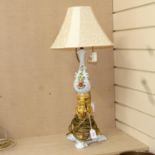 A Naples Italiano gilt and ceramic table lamp, height 66cm overall