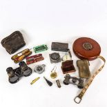 Opera glasses, cased cigar holder, pocket watch, compass etc