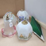 A group of 5 Vintage glass coloured lampshades, tallest 33cm
