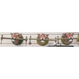 A set of 3 painted plaster tiger wall light sconces, brass pole lengths 52cm (3)