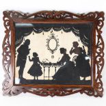 A 19th century family silhouette, in pierced rosewood frame, overall 21cm x 25cm