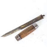 A small 19th century Swedish fisherman's barrel knife, with birch casing