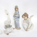 Lladro porcelain angel, height 16cm, Lladro girl, and 2 NAO ducks (4)