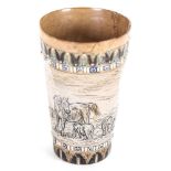 HANNAH BARLOW for ROYAL DOULTON LAMBETH - a pottery beaker, depicting farmyard horses and pigs,