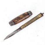 A small 19th century Swedish fisherman's barrel knife, with birch casing