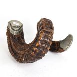 A Victorian ram's horn snuffbox, with electroplate mounts (lid detached)