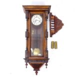 A Victorian walnut-cased Vienna regulator wall clock, by Gebruder Resch, Vienna, L130cm