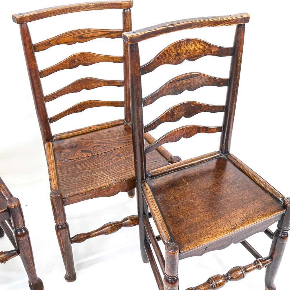 4 18th century oak and ash ladder-back dining chairs - Image 2 of 2