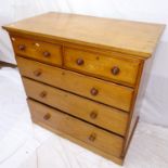 A Victorian ash chest of 2 short and 3 long drawers, W107cm, H106cm, D58cm