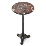 A small circular marble-top jardiniere stand, on embossed cast-iron base, W30cm, H61cm