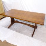 A good quality oak refectory dining table, on pegged tablet-ends, L182cm, H74cm, D90cm