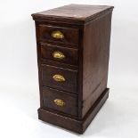 An Edwardian walnut pedestal chest of 4 short drawers, W40cm, H89cm, W60cm