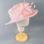 PERSONAL CHOICE - Baby pink occasion hat, with feather detail, internal circumference 55cm, brim
