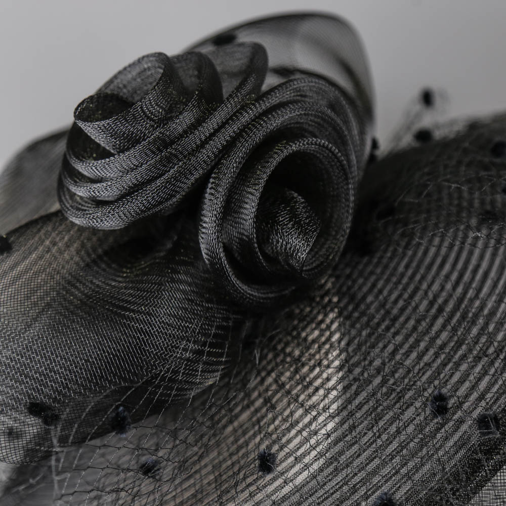 FREDRICK FOX - Black mesh occasion hat, with black polka dot mesh detail, internal circumference - Image 3 of 7