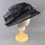 MY HATS GWYTHER-SNOXELLS ENGLISH MILLINERY - Dark navy blue occasion hat, with frill detail,