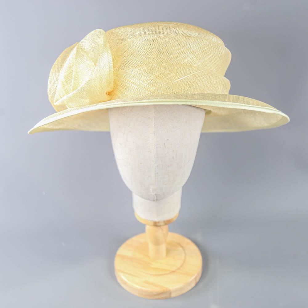 GINA - Yellowish cream occasion hat, woven fibre flower detail, internal circumference 55cm, brim - Image 2 of 7