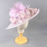 VICTORIA ANN - Lilac purple occasion hat, with feather and twirl detail, internal circumference