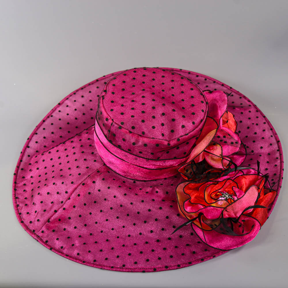 SUZANNE BETTLEY - Fuchsia pink with black polka dot occasion hat, with flower and gemstone and - Image 5 of 8