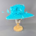 PETER BETTLEY LONDON - Aqua blue occasion hat, with feather detail, new with tags (Henley Royal