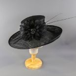 PETER BETTLEY LONDON - Black occasion hat, with feather flower and twirl detail, internal