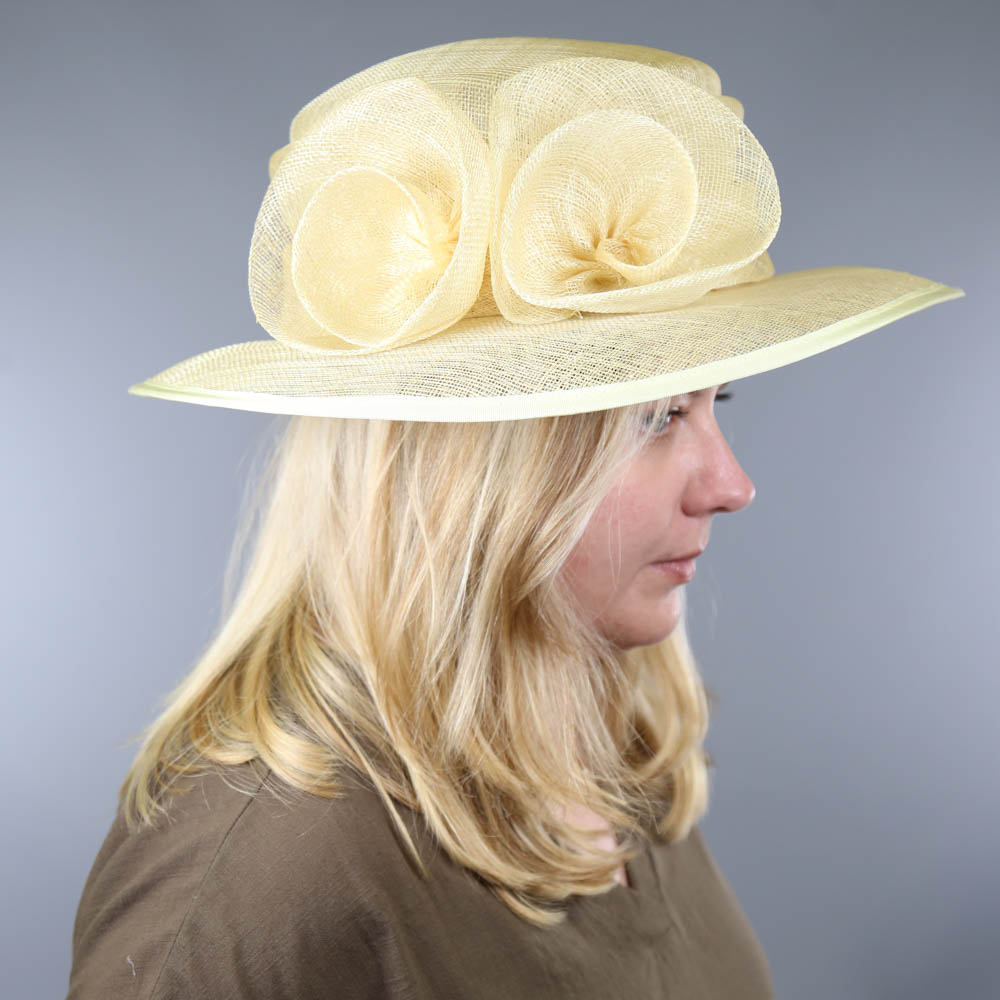 GINA - Yellowish cream occasion hat, woven fibre flower detail, internal circumference 55cm, brim - Image 7 of 7