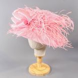PETER BETTLEY LONDON - Pink occasion hat, with feather and bow detail, internal circumference