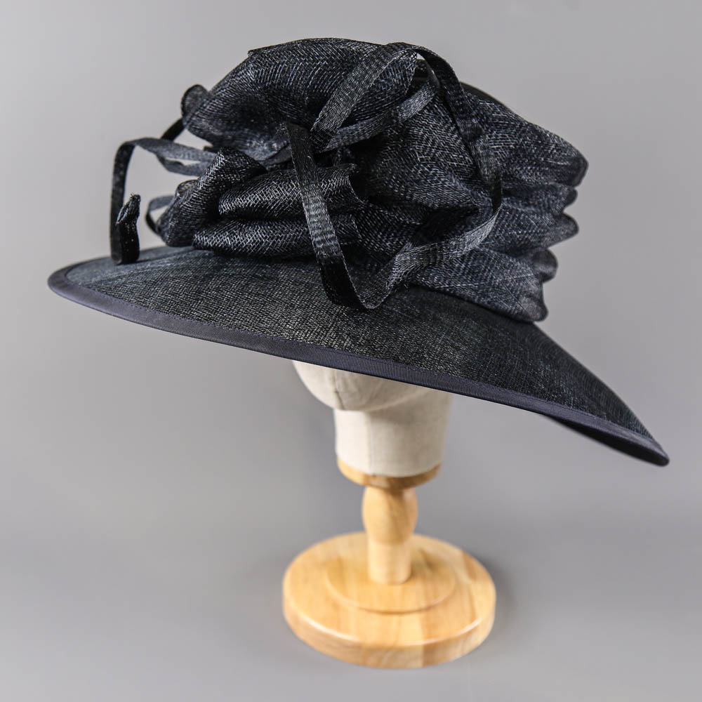 VICTORIA ANN - Dark navy blue occasion hat, with detail to the side, internal circumference 55cm,