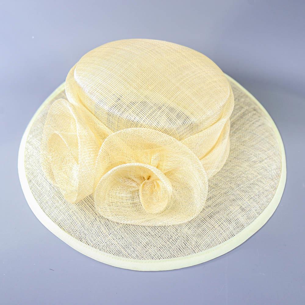 GINA - Yellowish cream occasion hat, woven fibre flower detail, internal circumference 55cm, brim - Image 5 of 7