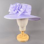 NIGEL RAYMENT - Lavender lilac purple hat, with bow and pearl detail, internal circumference 55cm,