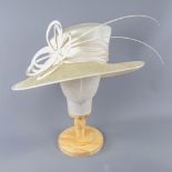 PETER BETTLEY LONDON - Ivory occasion hat, with silk ribbon and twirl and stick detail, new with