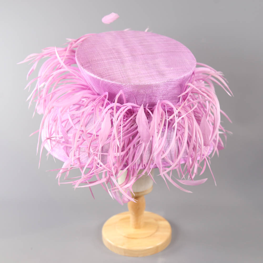 PETER BETTLEY LONDON - Vibrant lilac pink hat, with feather detail, internal circumference 55cm Good - Image 2 of 7