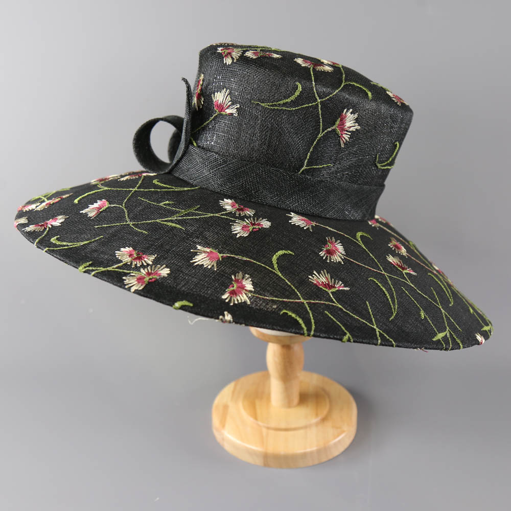 RACHEL TREVOR-MORGAN LONDON - Black floral embroidered occasion hat, with twirl detail and - Image 3 of 7