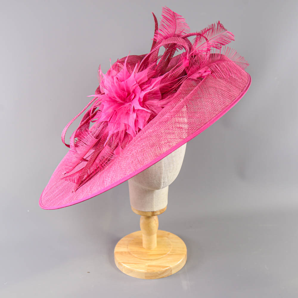 PETER BETTLEY LONDON - Fuchsia pink fascinator, with feather flower and twirl detail, headband and