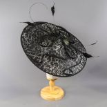 PETER BETTLEY LONDON - Black and silver fascinator, with sequin underlay and subtle leopard print