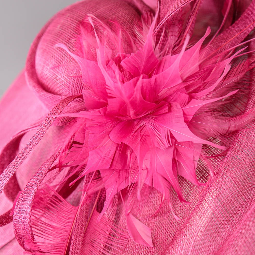 PETER BETTLEY LONDON - Fuchsia pink fascinator, with feather flower and twirl detail, headband and - Image 4 of 7