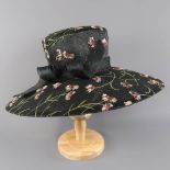RACHEL TREVOR-MORGAN LONDON - Black floral embroidered occasion hat, with twirl detail and