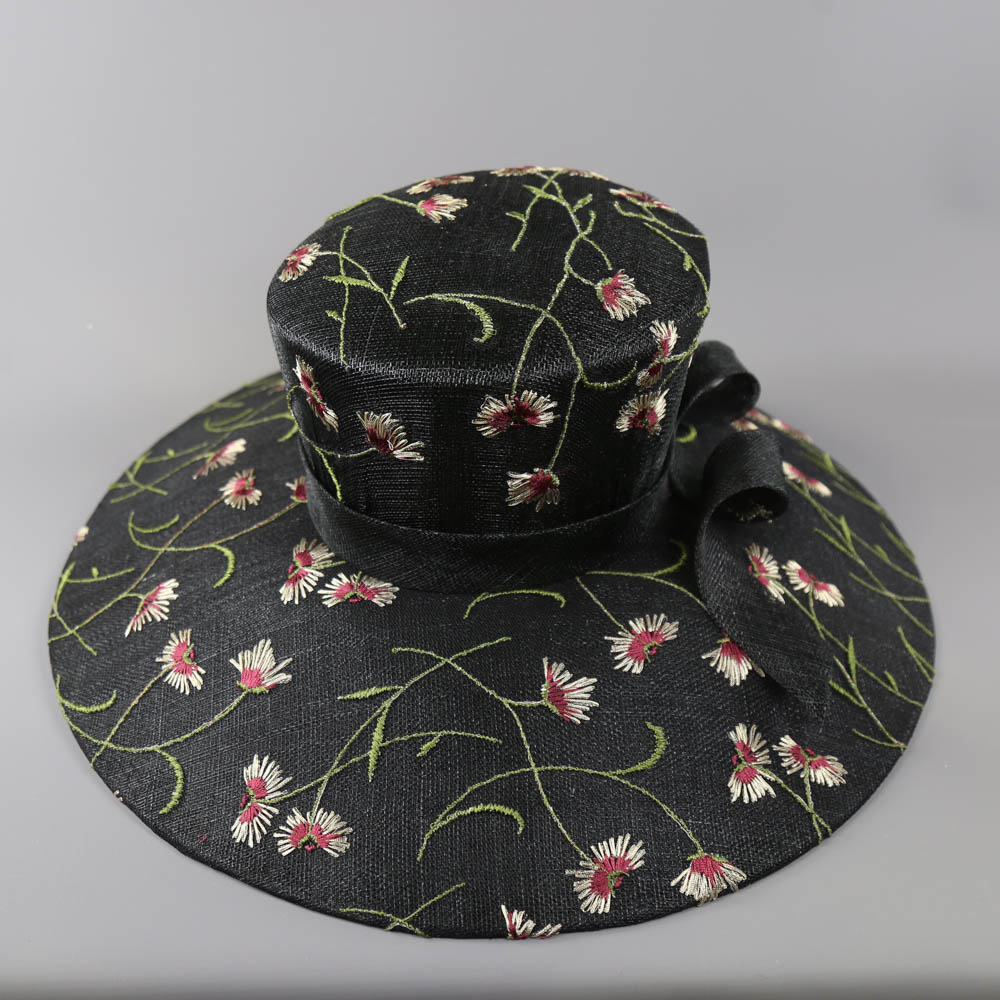 RACHEL TREVOR-MORGAN LONDON - Black floral embroidered occasion hat, with twirl detail and - Image 5 of 7