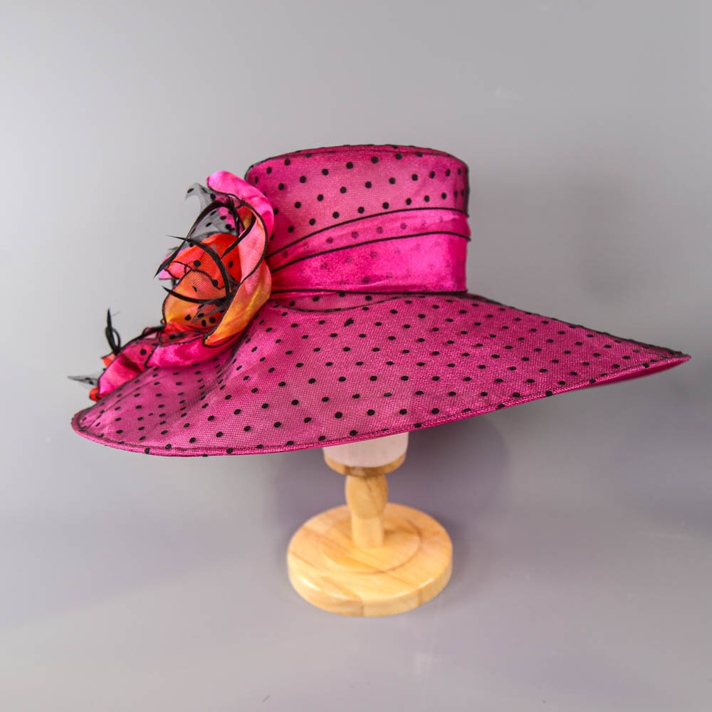 SUZANNE BETTLEY - Fuchsia pink with black polka dot occasion hat, with flower and gemstone and - Image 2 of 8