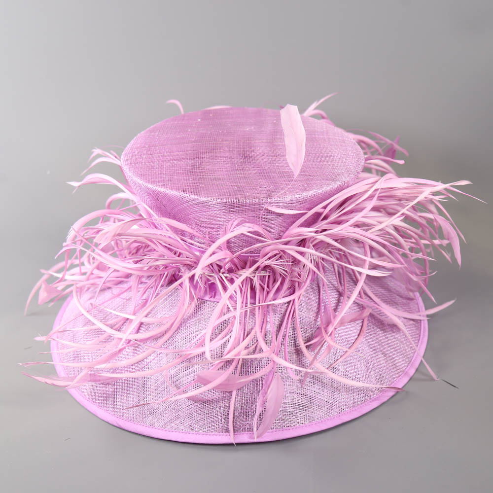 PETER BETTLEY LONDON - Vibrant lilac pink hat, with feather detail, internal circumference 55cm Good - Image 6 of 7