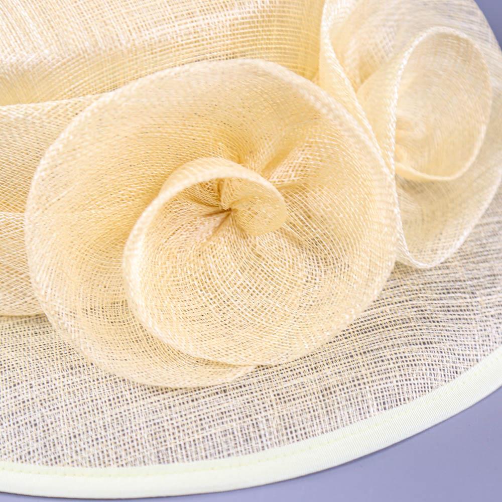 GINA - Yellowish cream occasion hat, woven fibre flower detail, internal circumference 55cm, brim - Image 6 of 7